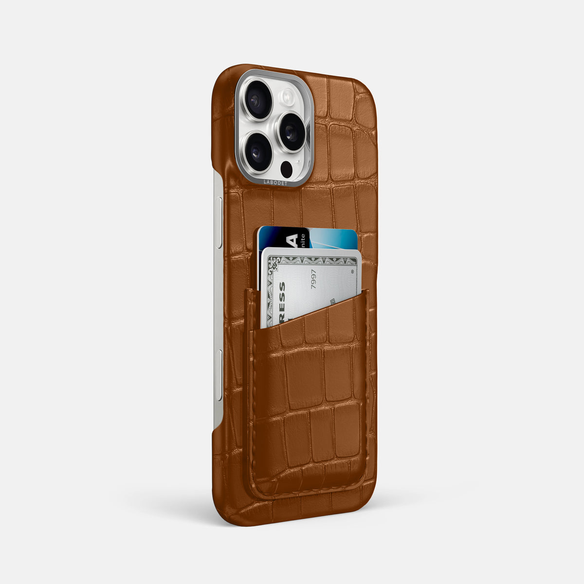 Honey iPhone 16 Pro Max Card Case Alligator with Steel Metal -2 | Honey-Steel