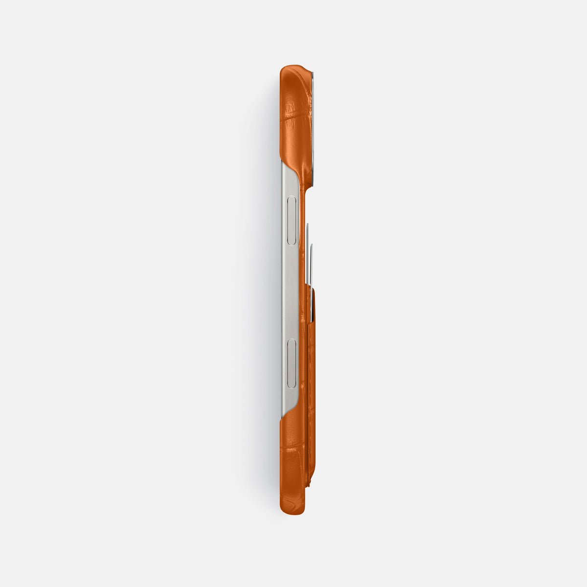 Orange iPhone 16 Pro Max Card Case Alligator with Steel Metal -3 | Orange-Steel