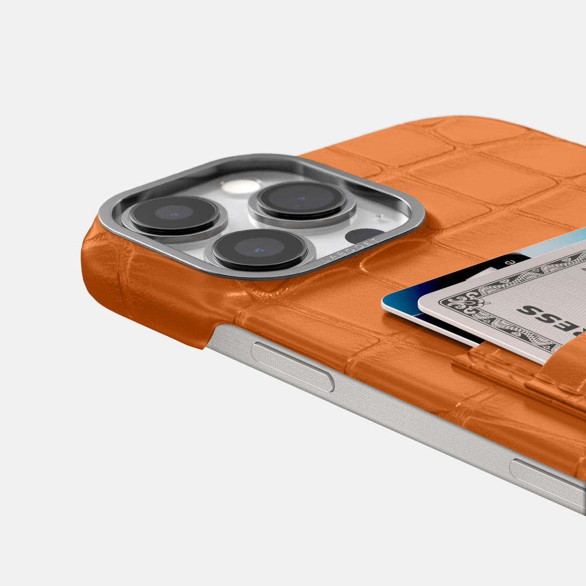 Orange iPhone 16 Pro Max Card Case Alligator with Steel Metal -5 | Orange-Steel