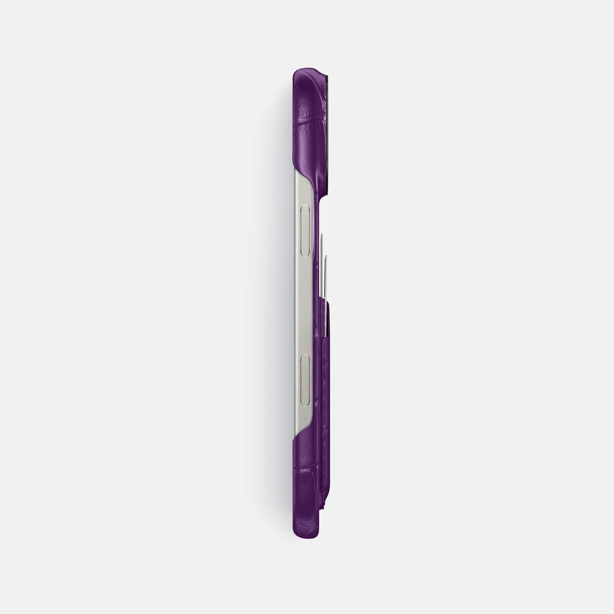 Purple iPhone 16 Pro Max Card Case Alligator with Black Metal -3 | Purple-Black
