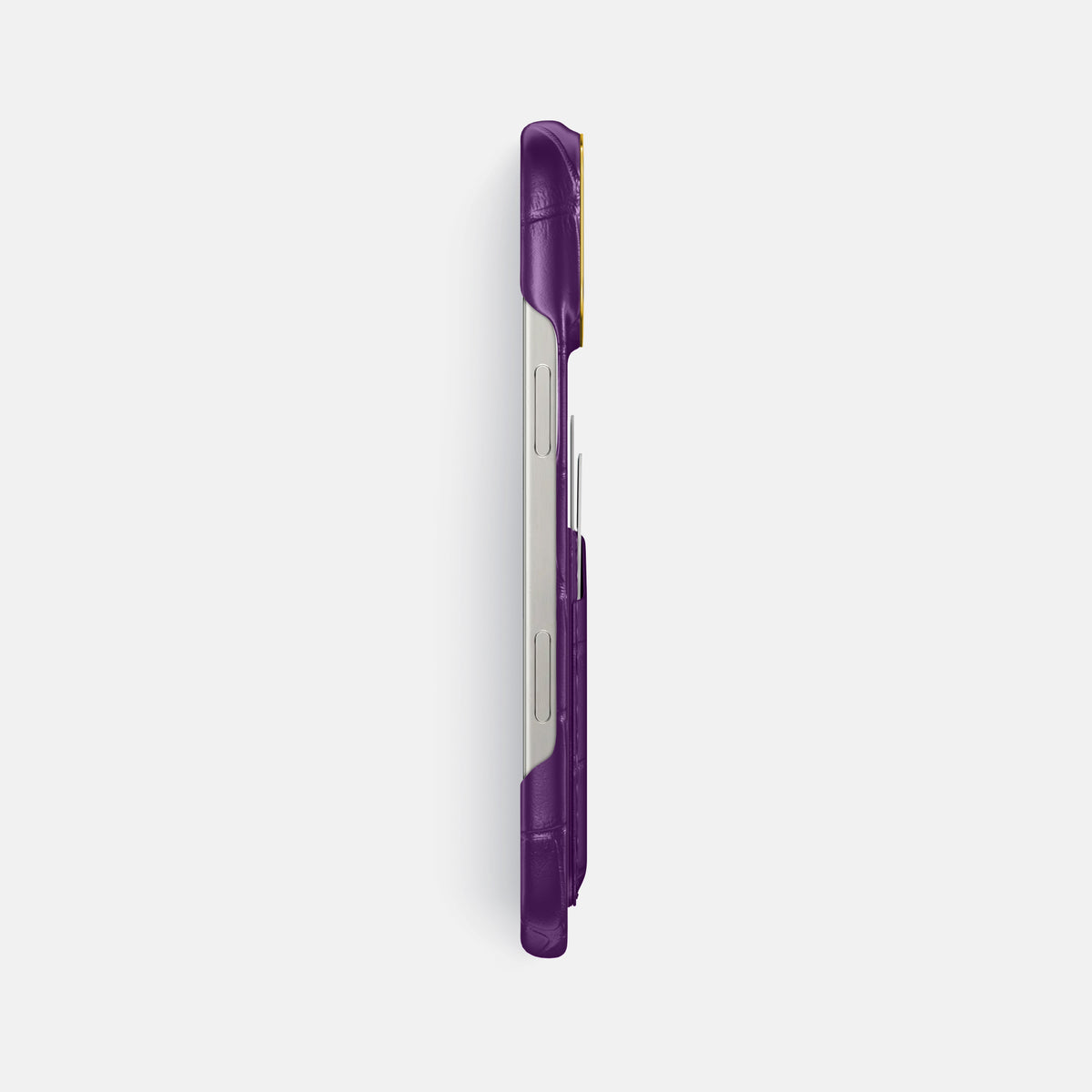 Purple iPhone 16 Pro Max Double Card In Alligator with Gold Metal -3 | Purple-Gold