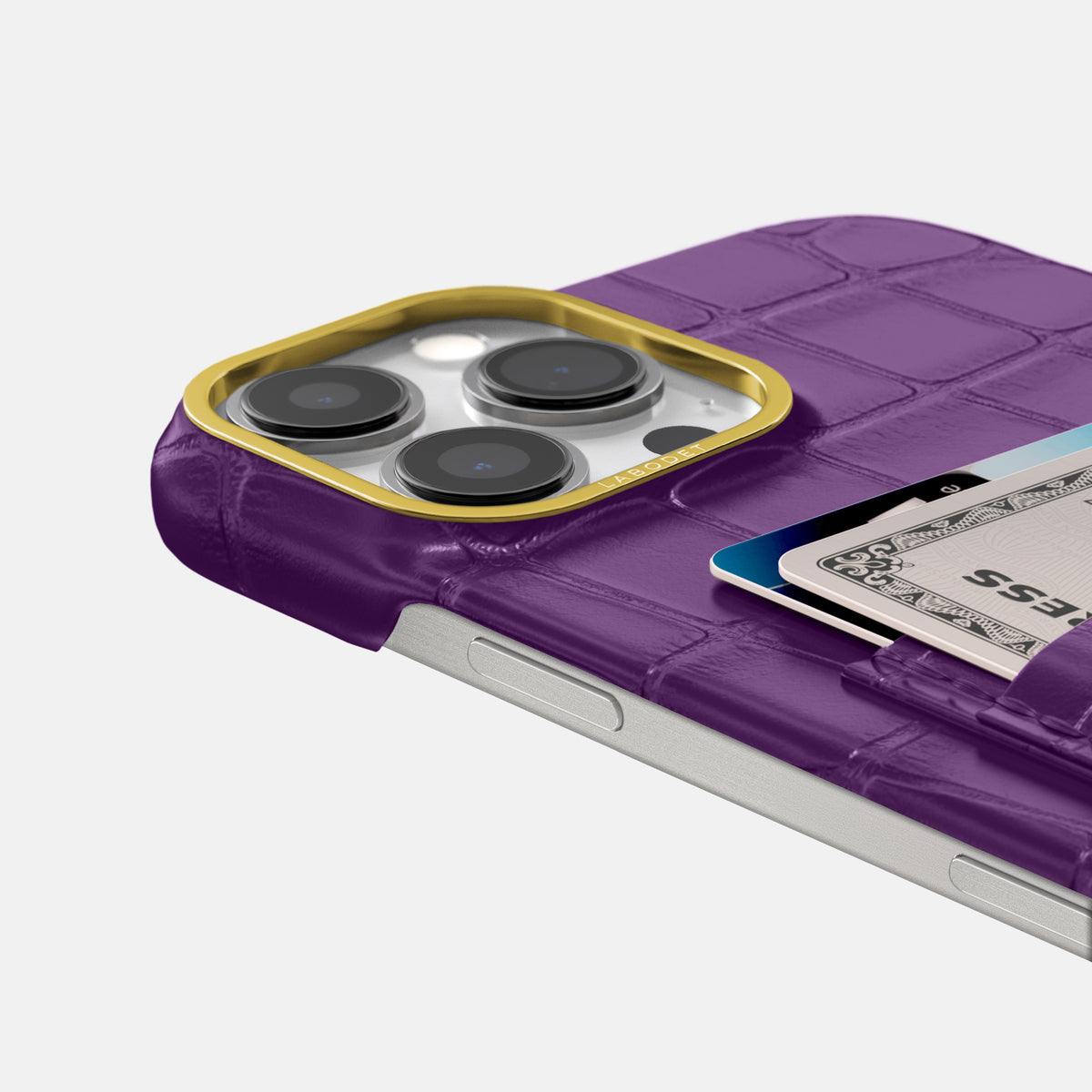 Purple iPhone 16 Pro Max Double Card In Alligator with Gold Metal -5 | Purple-Gold