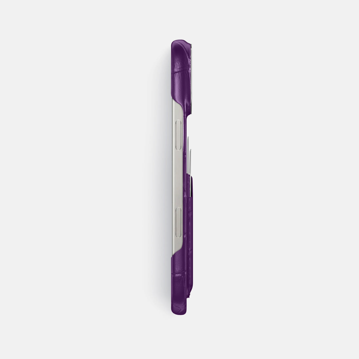 Purple iPhone 16 Pro Max Card Case Alligator with Steel Metal -3 | Purple-Steel