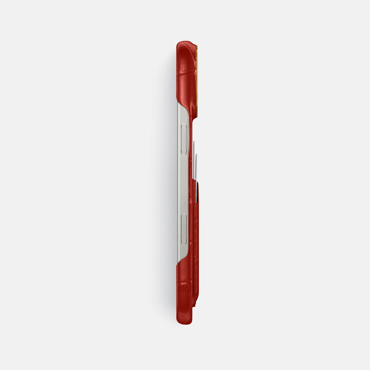 Red iPhone 16 Pro Max Double Card In Alligator with Gold Metal -3 | Red-Gold