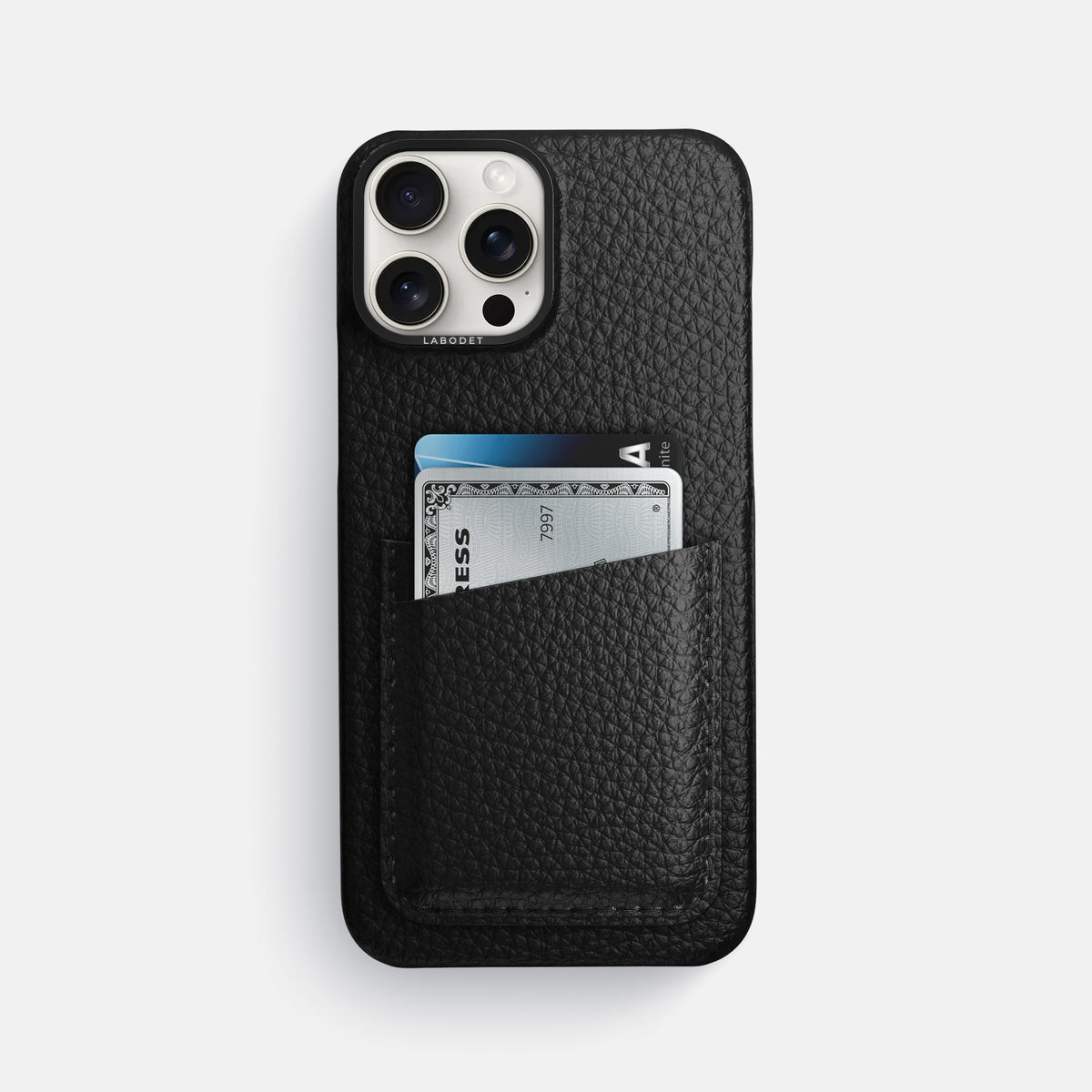 Black iPhone 16 Pro Max Card Case Calf with Black Metal -1 | Black-Black
