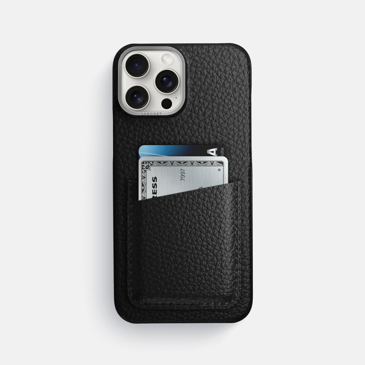 Black iPhone 16 Pro Max Card Case Calf with Steel Metal -1 | Black-Steel
