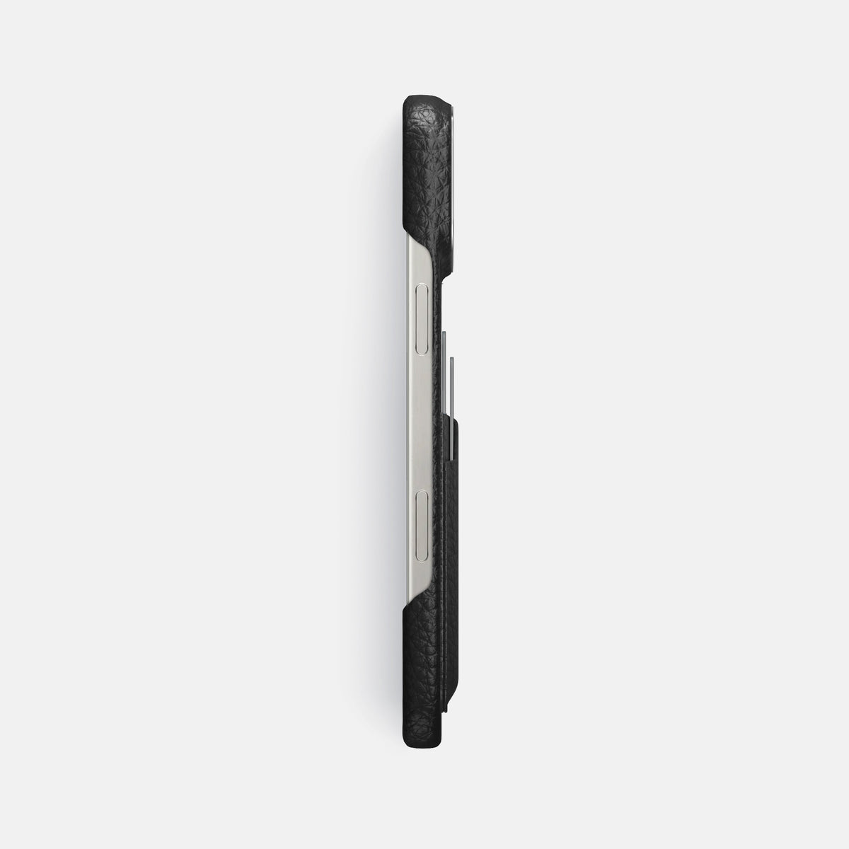 Black iPhone 16 Pro Max Card Case Calf with Steel Metal -3 | Black-Steel