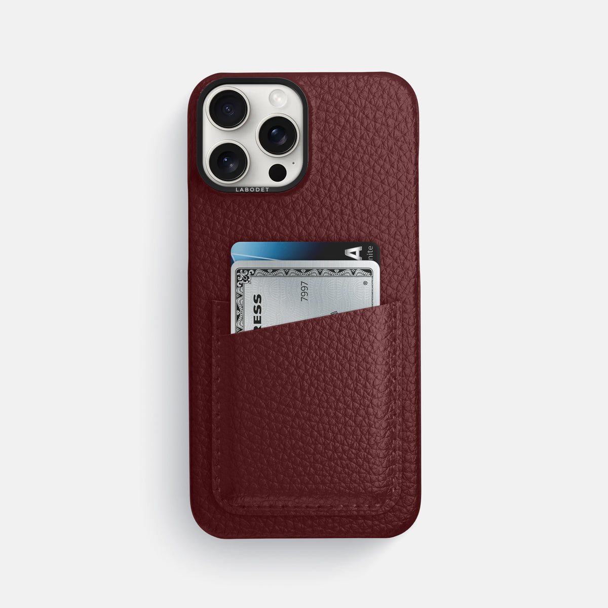 Bordeaux iPhone 16 Pro Max Card Case Calf with Black Metal -1 | Bordeaux-Black