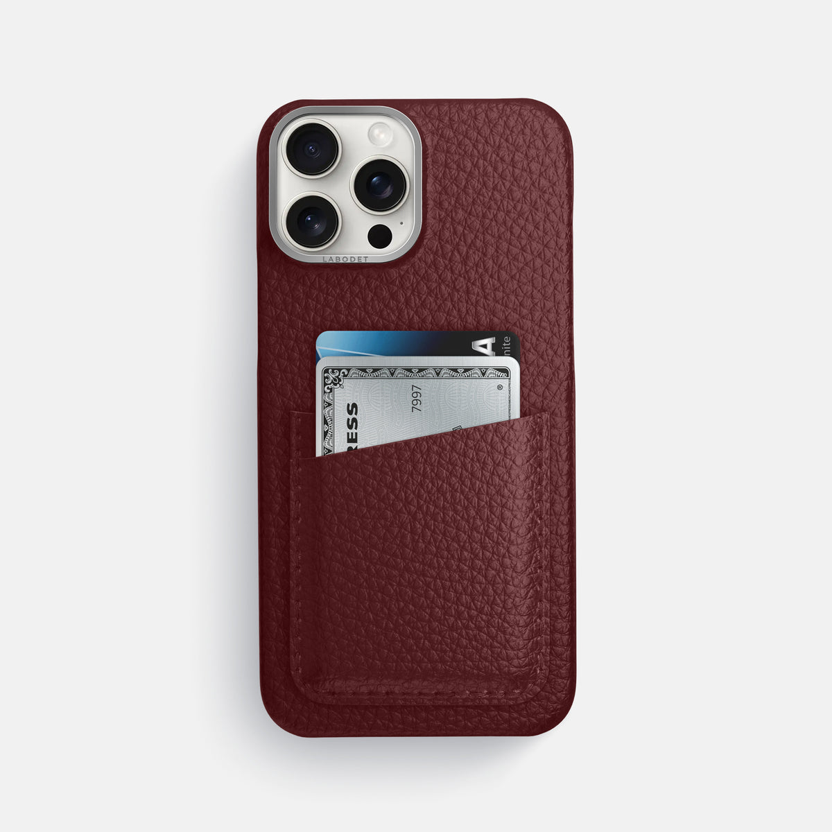 Bordeaux iPhone 16 Pro Max Card Case Calf with Steel Metal -1 | Bordeaux-Steel