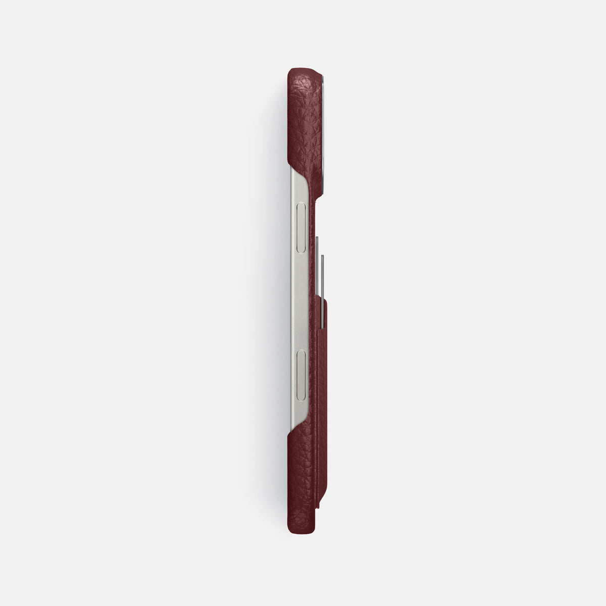 Bordeaux iPhone 16 Pro Max Card Case Calf with Steel Metal -3 | Bordeaux-Steel