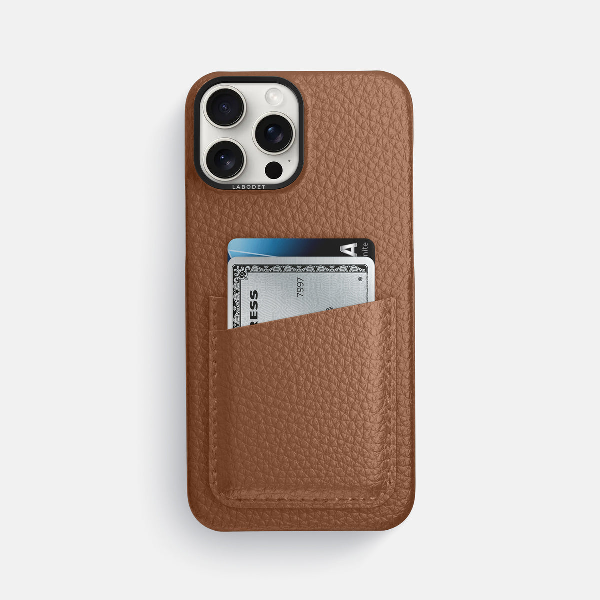Caramel iPhone 16 Pro Max Card Case Calf with Black Metal -1 | Caramel-Black