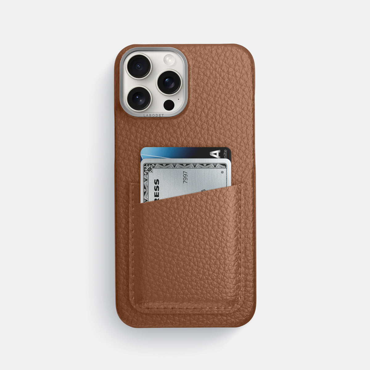 Caramel iPhone 16 Pro Max Card Case Calf with Steel Metal -1 | Caramel-Steel