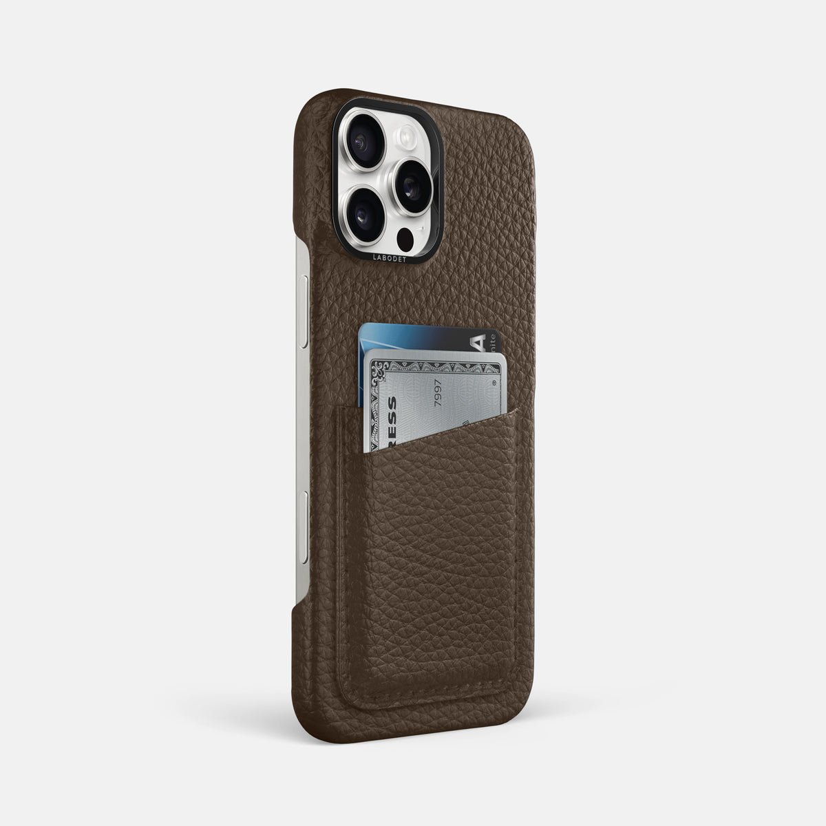 Dark Brown iPhone 16 Pro Max Card Case Calf with Black Metal -2 | Dark-Brown-Black