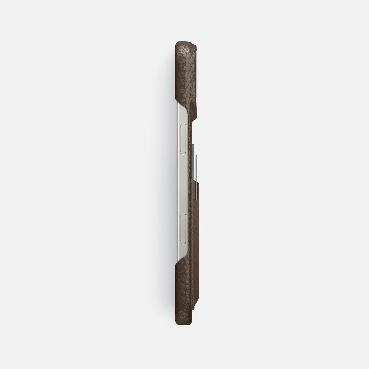 Dark Brown iPhone 16 Pro Max Card Case Calf with Steel Metal -3 | Dark-Brown-Steel