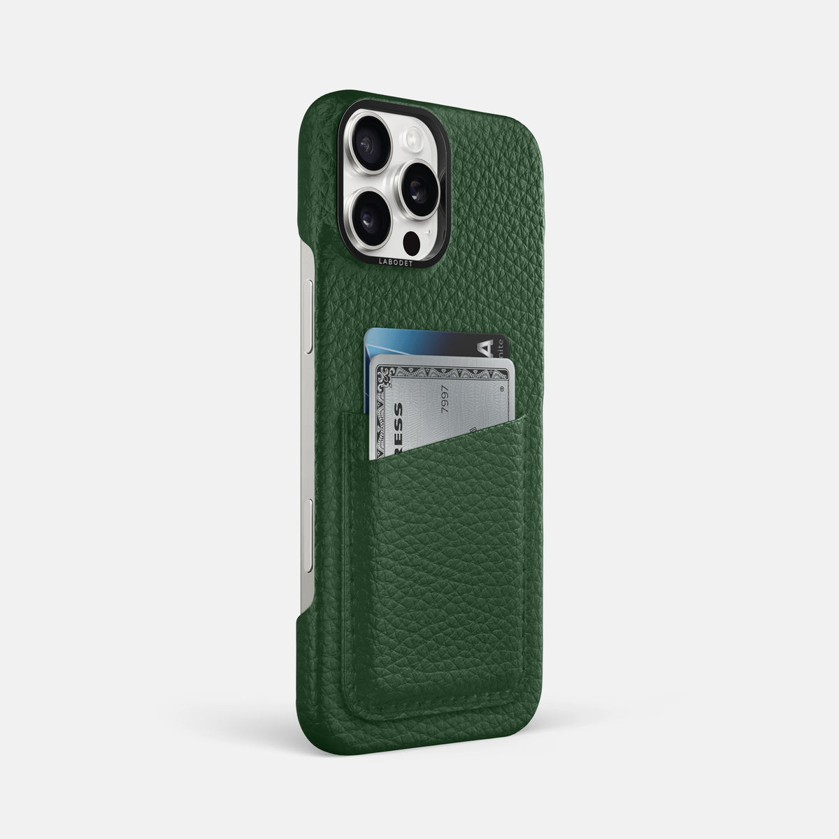 Dark Green iPhone 16 Pro Max Card Case Calf with Black Metal -2 | Dark-Green-Black