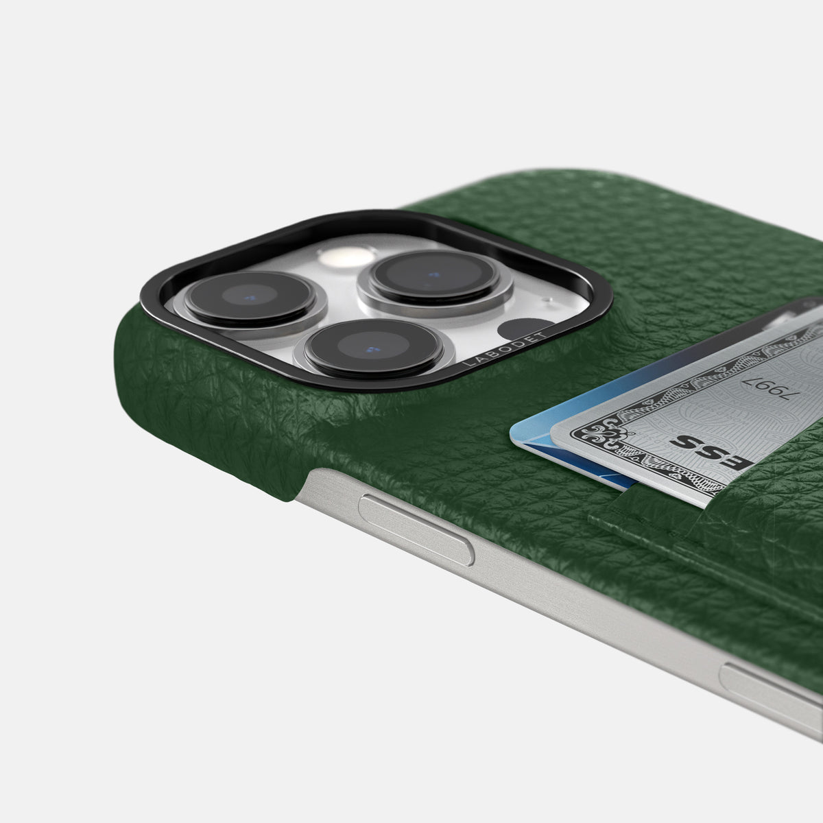 Dark Green iPhone 16 Pro Max Card Case Calf with Black Metal -5 | Dark-Green-Black