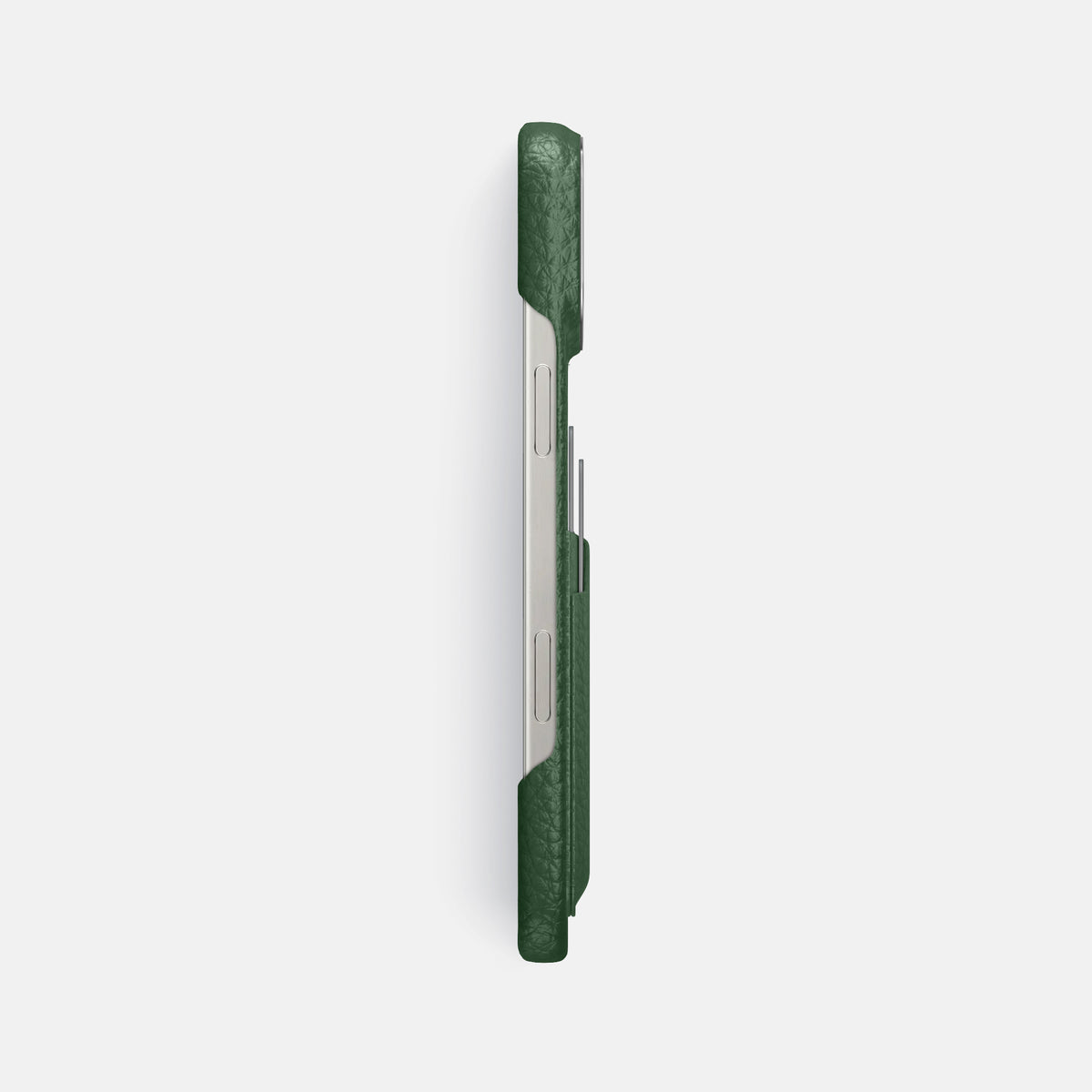 Dark Green iPhone 16 Pro Max Card Case Calf with Steel Metal -3 | Dark-Green-Steel