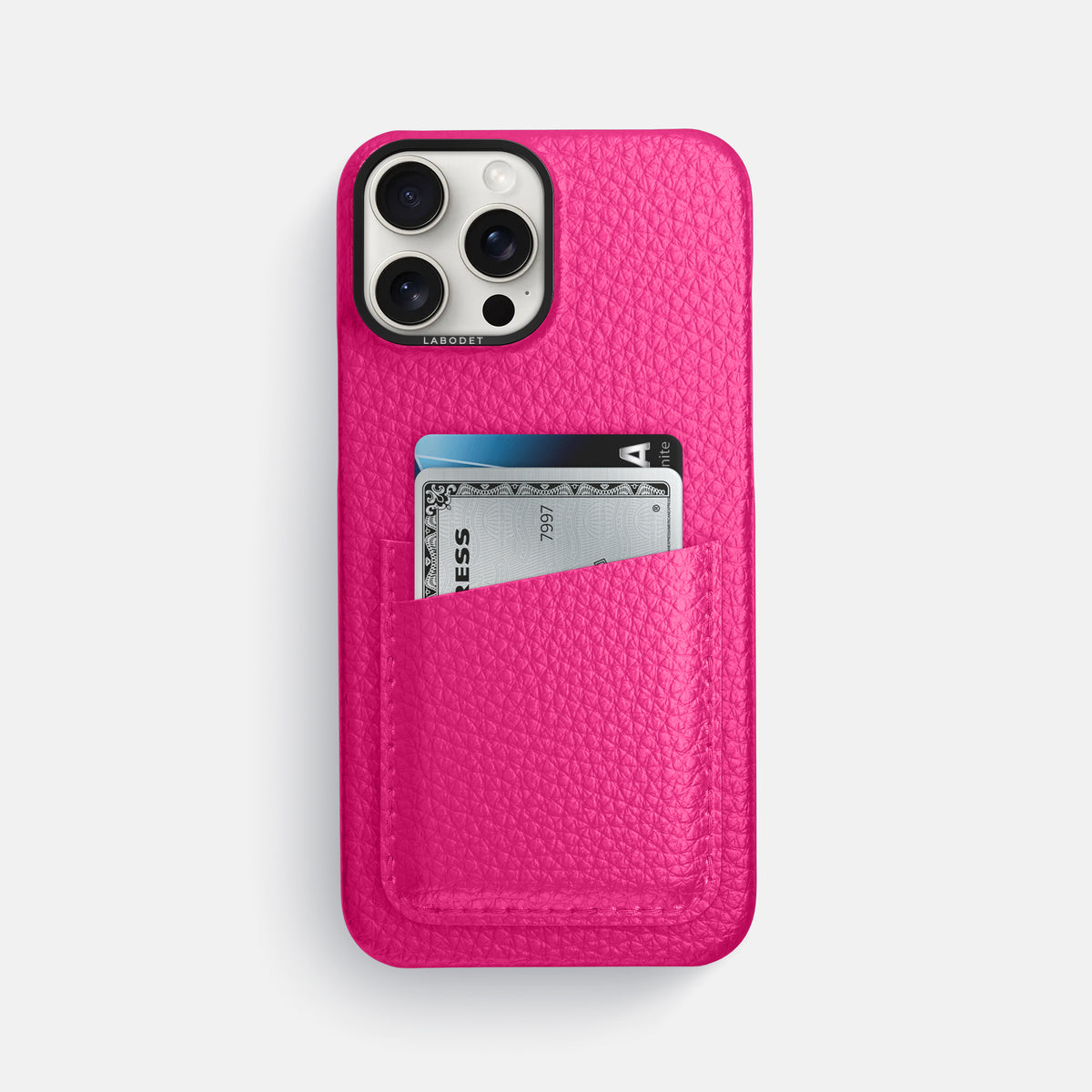 Magenta iPhone 16 Pro Max Card Case Calf with Black Metal -1 | Magenta-Black