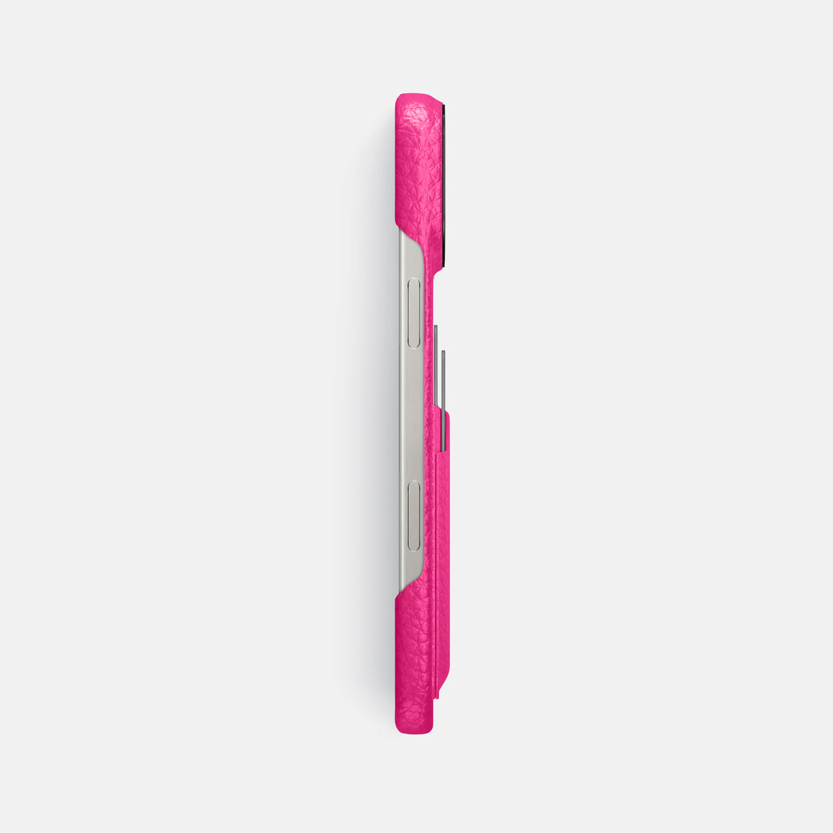 Magenta iPhone 16 Pro Max Card Case Calf with Black Metal -3 | Magenta-Black