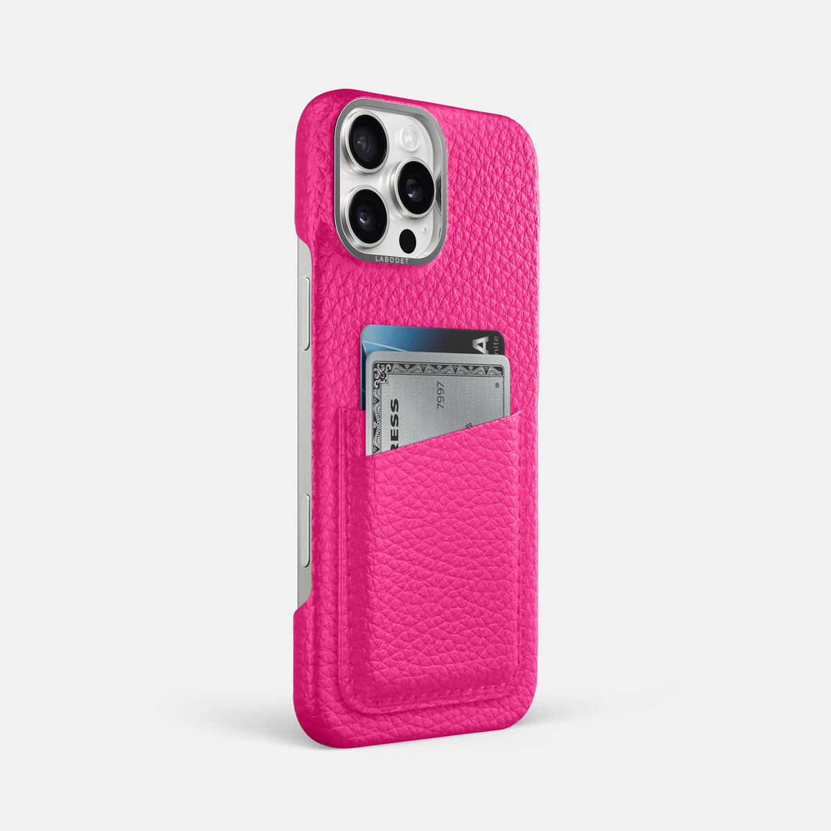 Magenta iPhone 16 Pro Max Card Case Calf with Steel Metal -2 | Magenta-Steel