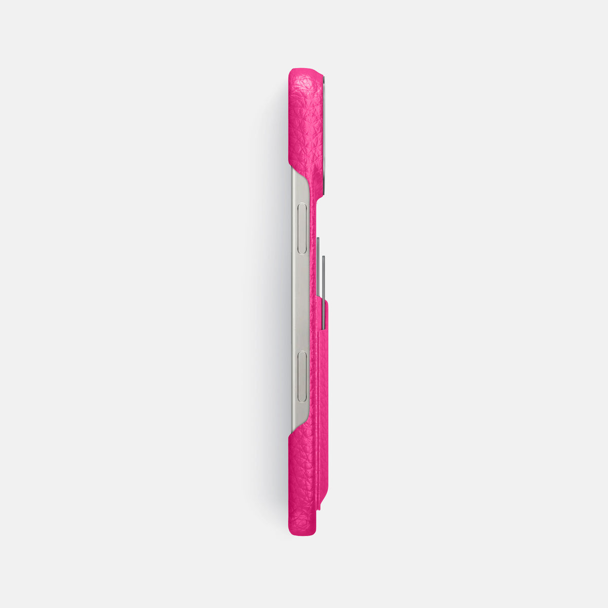 Magenta iPhone 16 Pro Max Card Case Calf with Steel Metal -3 | Magenta-Steel