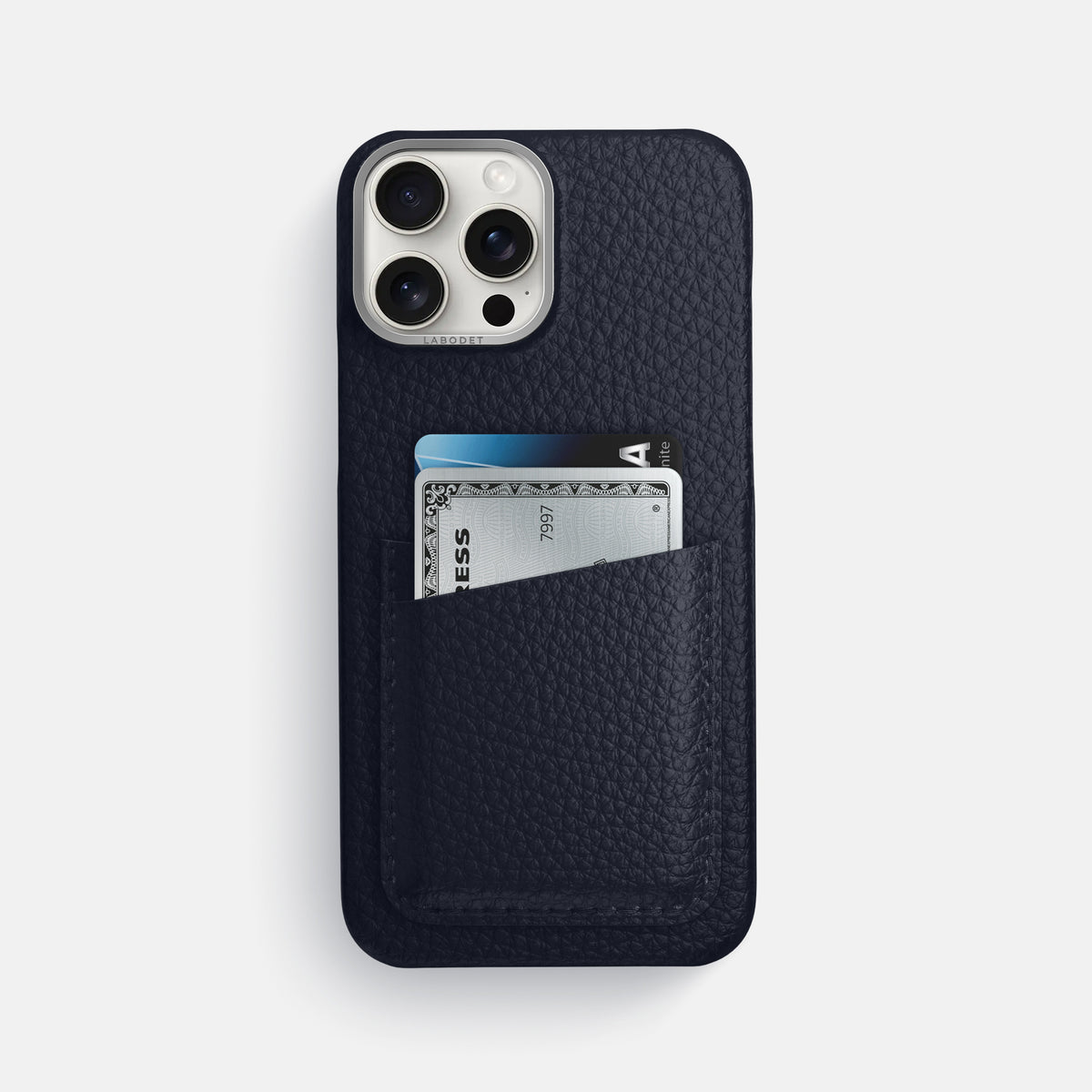 Marine iPhone 16 Pro Max Card Case Calf with Steel Metal -1 | Marine-Steel