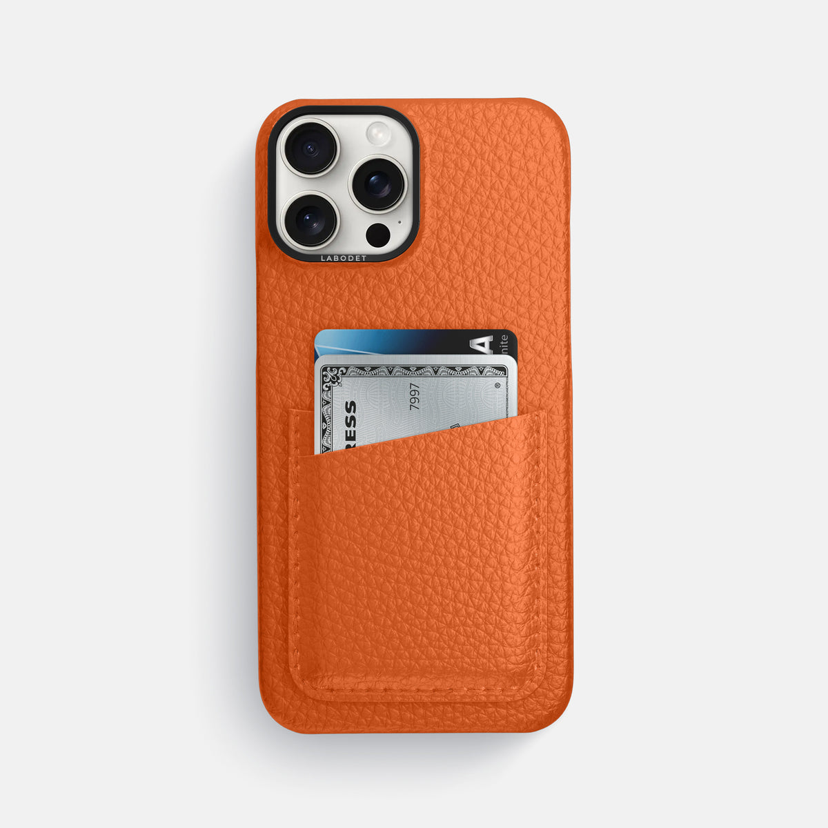 Orange iPhone 16 Pro Max Card Case Calf with Black Metal -1 | Orange-Black