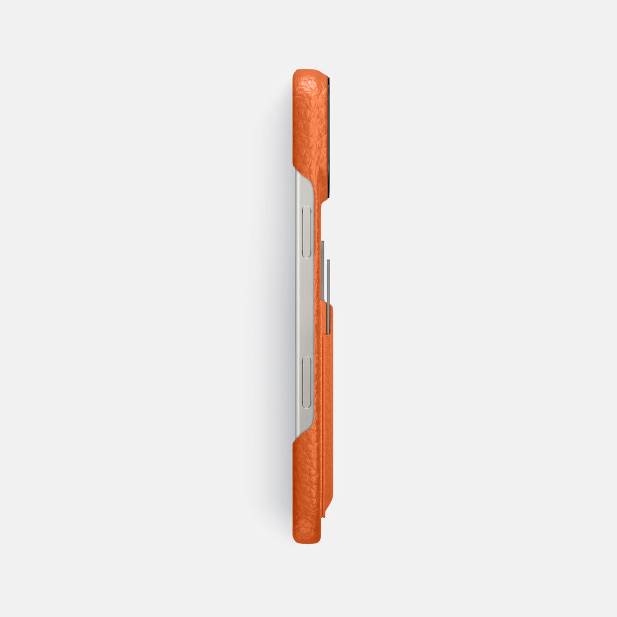 Orange iPhone 16 Pro Max Card Case Calf with Black Metal -3 | Orange-Black