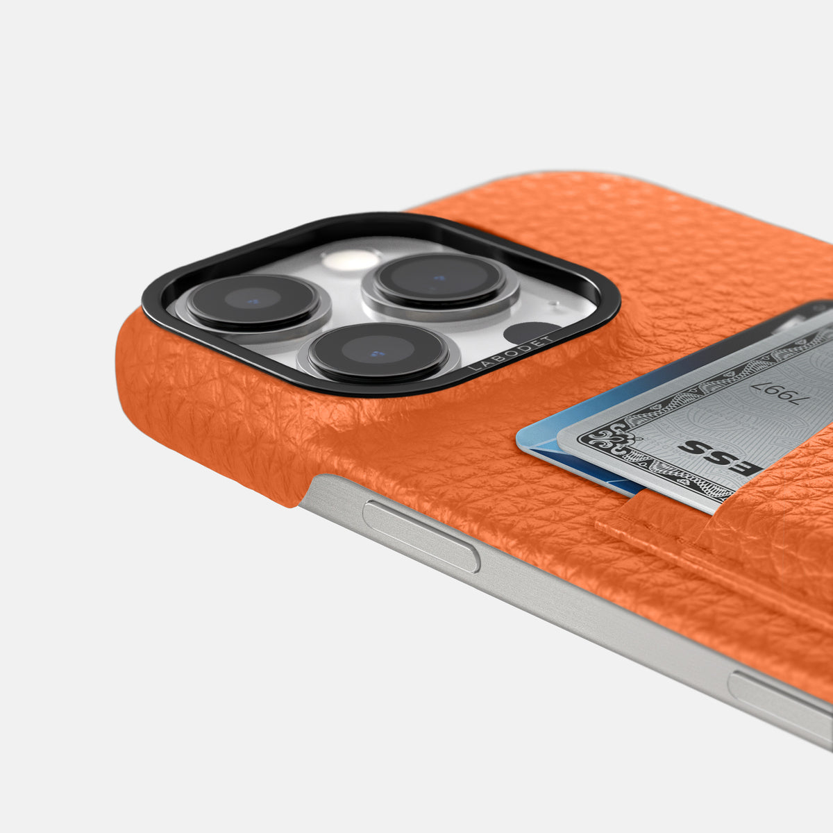 Orange iPhone 16 Pro Max Card Case Calf with Black Metal -5 | Orange-Black