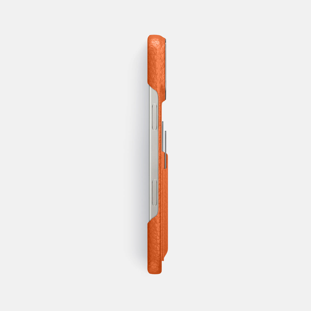 Orange iPhone 16 Pro Max Card Case Calf with Steel Metal -3 | Orange-Steel