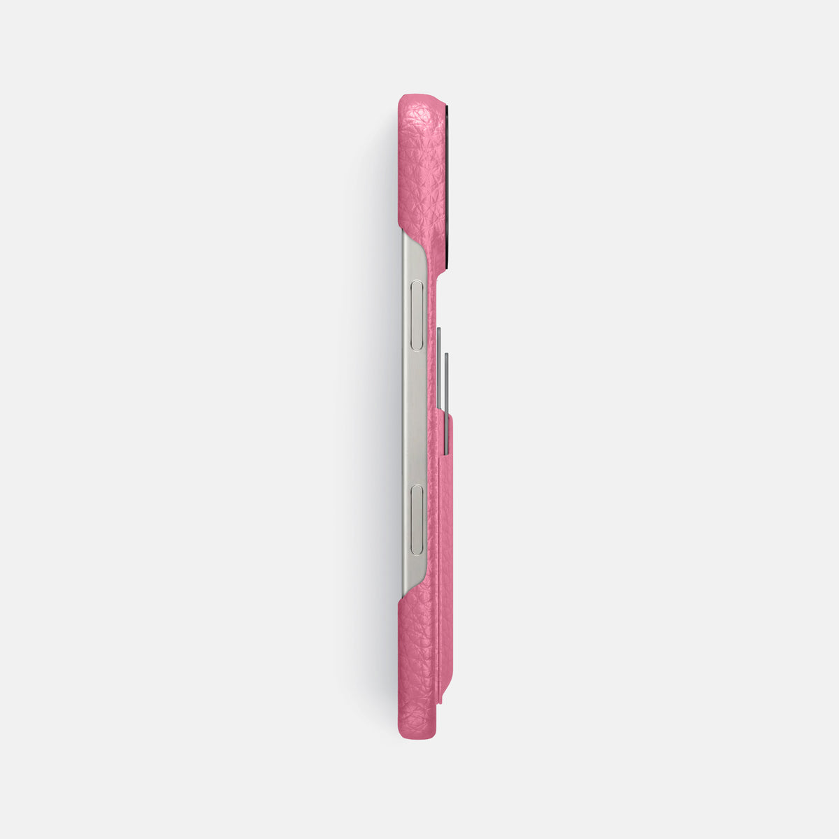 Pink iPhone 16 Pro Max Card Case Calf with Black Metal -3 | Pink-Black