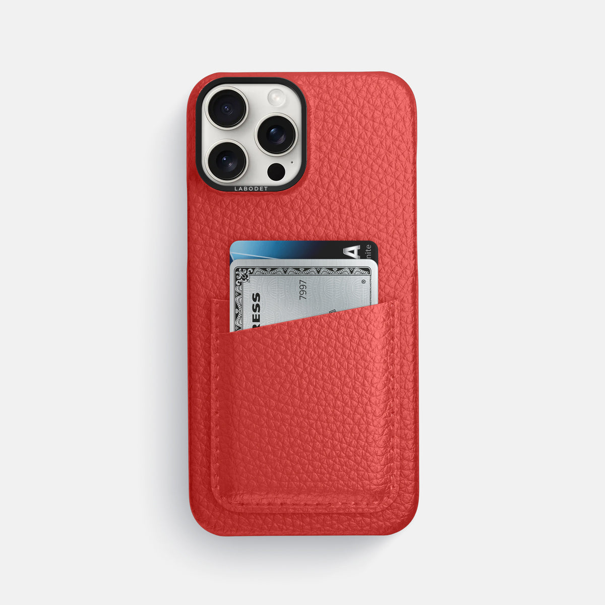 Red iPhone 16 Pro Max Card Case Calf with Black Metal -1 | Red-Black