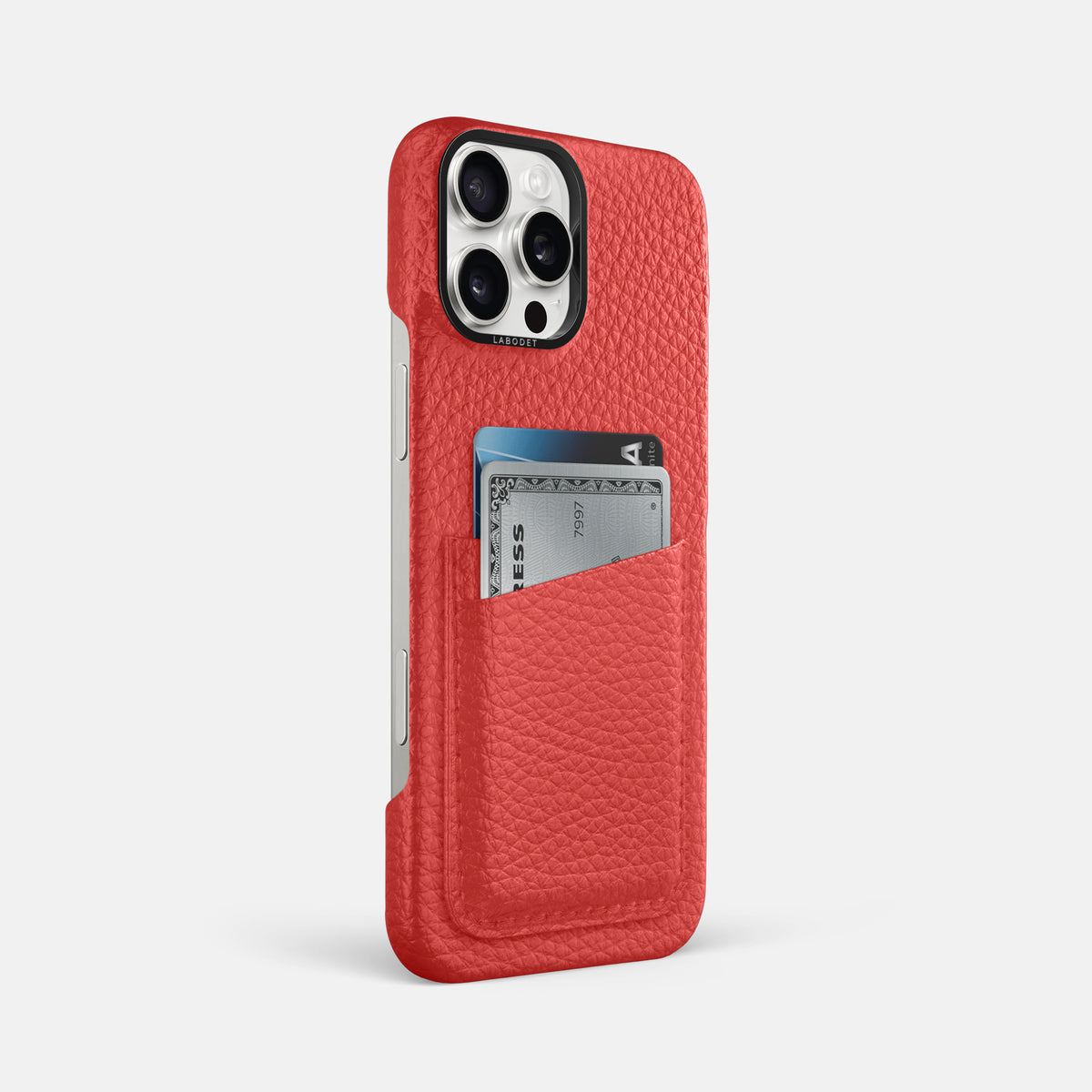Red iPhone 16 Pro Max Card Case Calf with Black Metal -2 | Red-Black