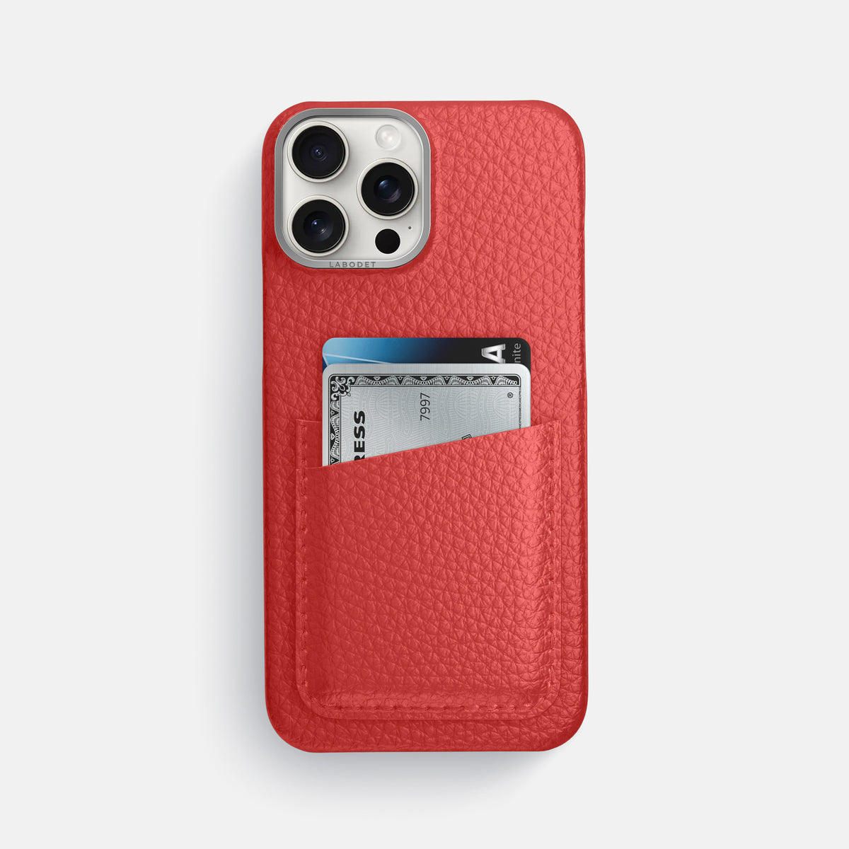 Red iPhone 16 Pro Max Card Case Calf with Steel Metal -1 | Red-Steel