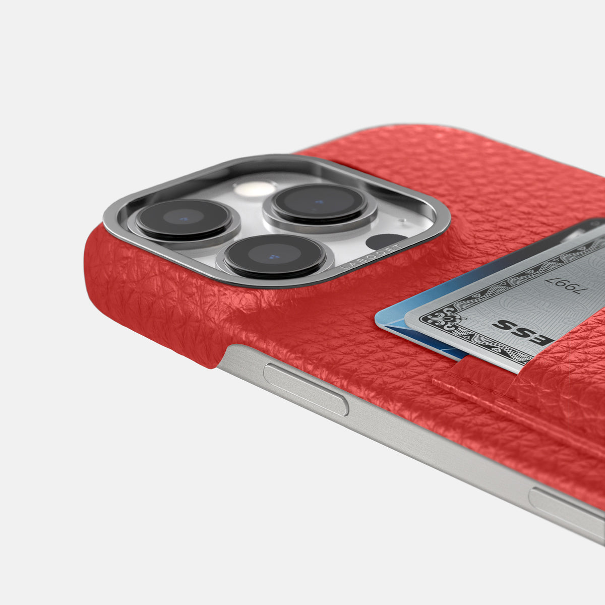 Red iPhone 16 Pro Max Card Case Calf with Steel Metal -5 | Red-Steel
