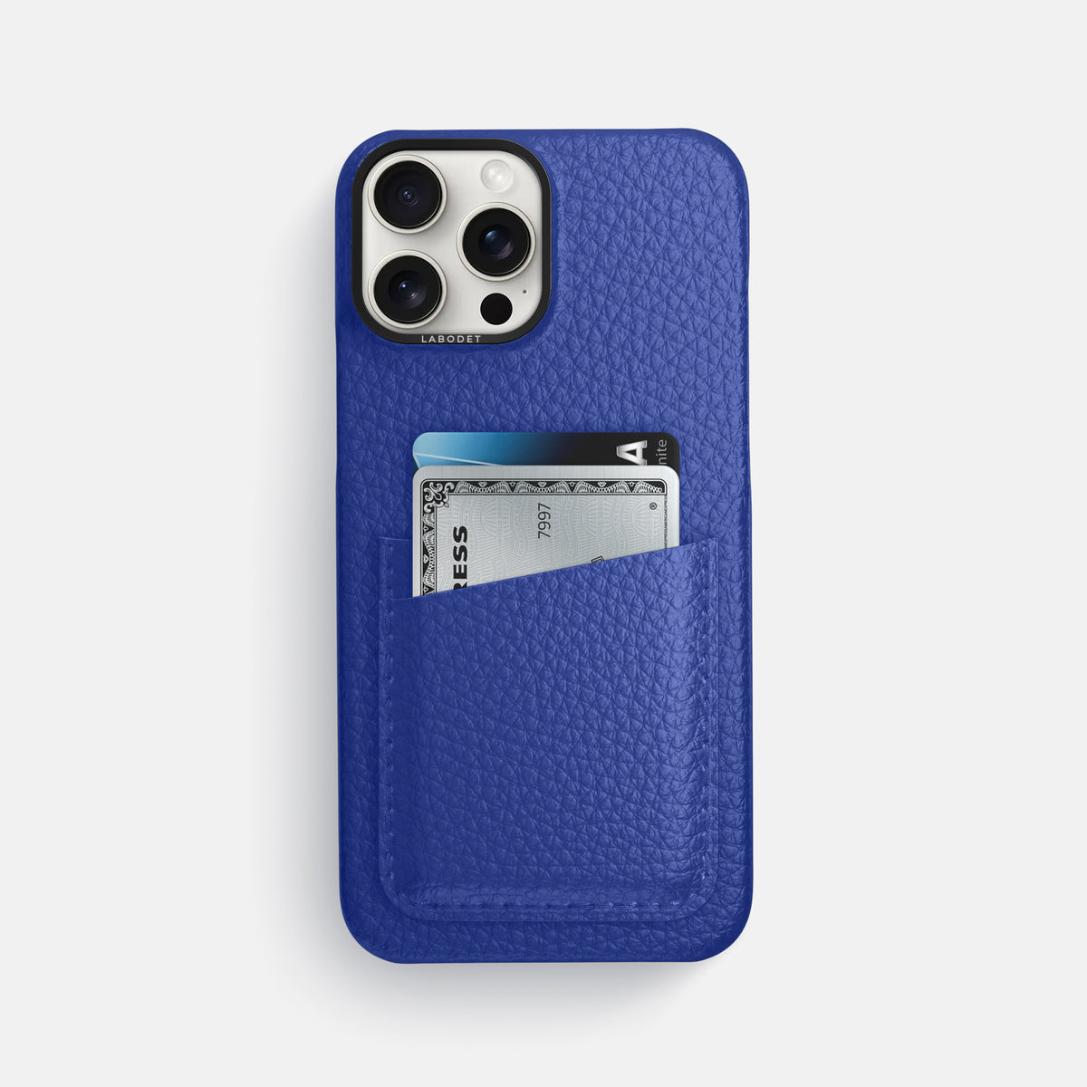 Royal Blue iPhone 16 Pro Max Card Case Calf with Black Metal -1 | Royal-Blue-Black