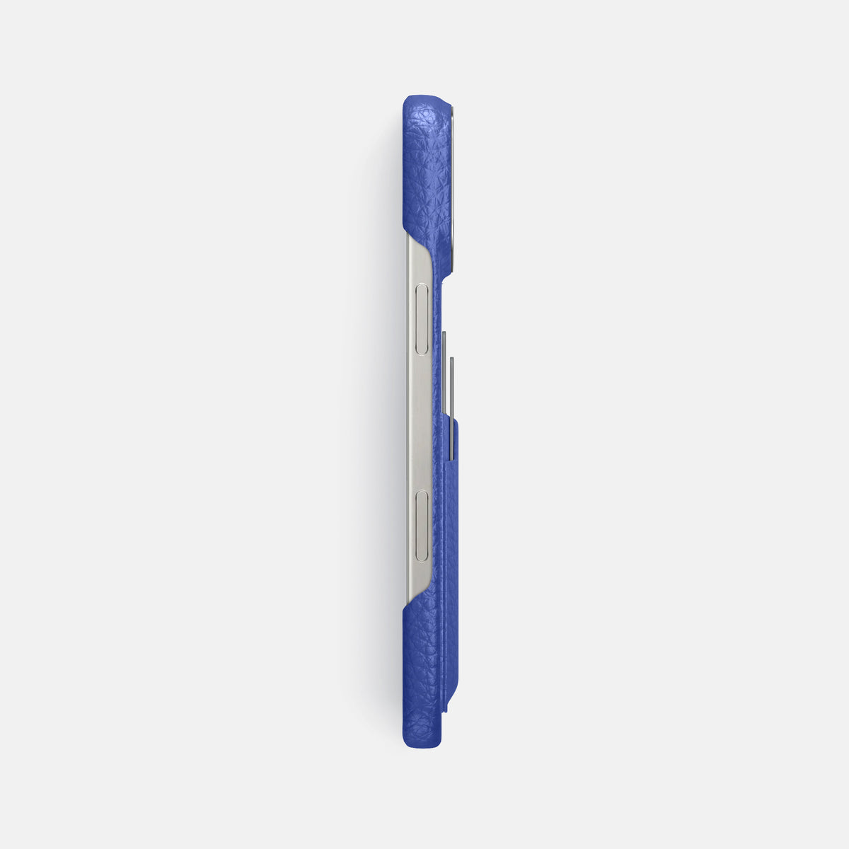 Royal Blue iPhone 16 Pro Max Card Case Calf with Steel Metal -3 | Royal-Blue-Steel