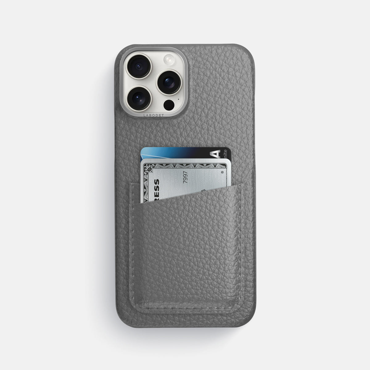 Souris iPhone 16 Pro Max Card Case Calf with Steel Metal -1 | Souris-Steel