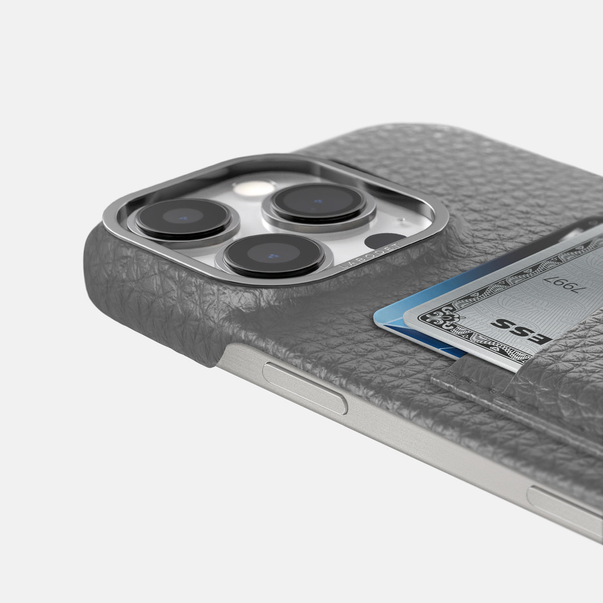 Souris iPhone 16 Pro Max Card Case Calf with Steel Metal -5 | Souris-Steel