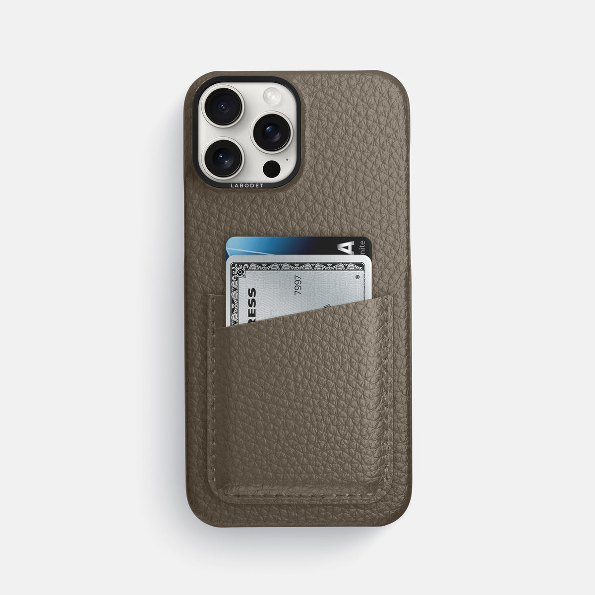 Taupe iPhone 16 Pro Max Card Case Calf with Black Metal -1 | Taupe-Black