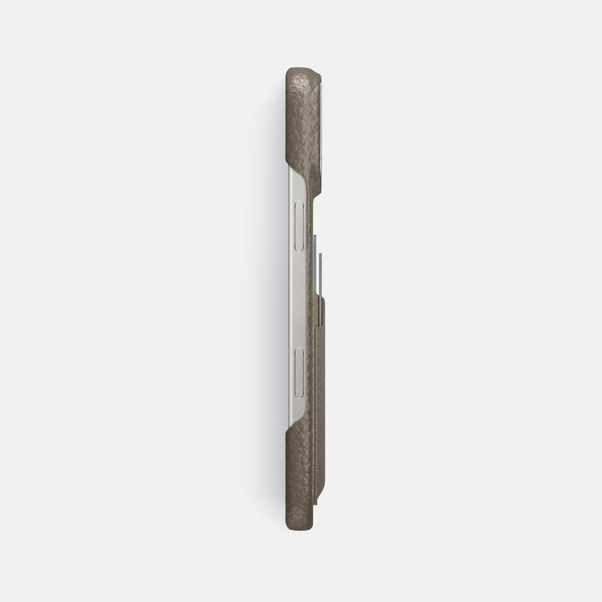 Taupe iPhone 16 Pro Max Card Case Calf with Steel Metal -3 | Taupe-Steel