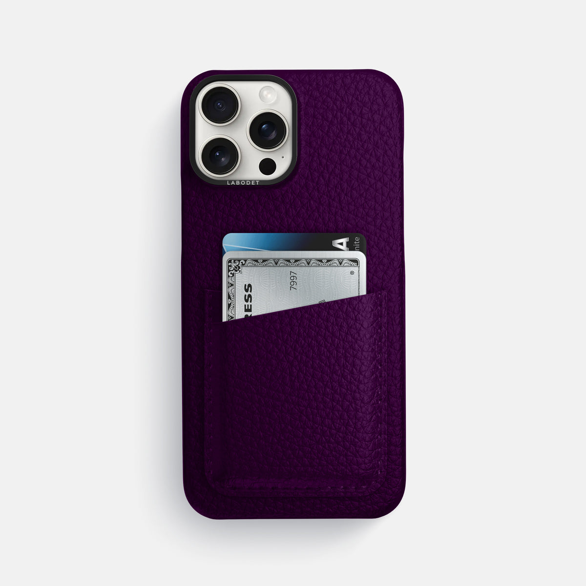 Violet iPhone 16 Pro Max Card Case Calf with Black Metal -1 | Violet-Black