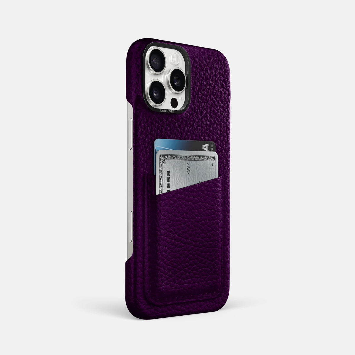 Violet iPhone 16 Pro Max Card Case Calf with Black Metal -2 | Violet-Black