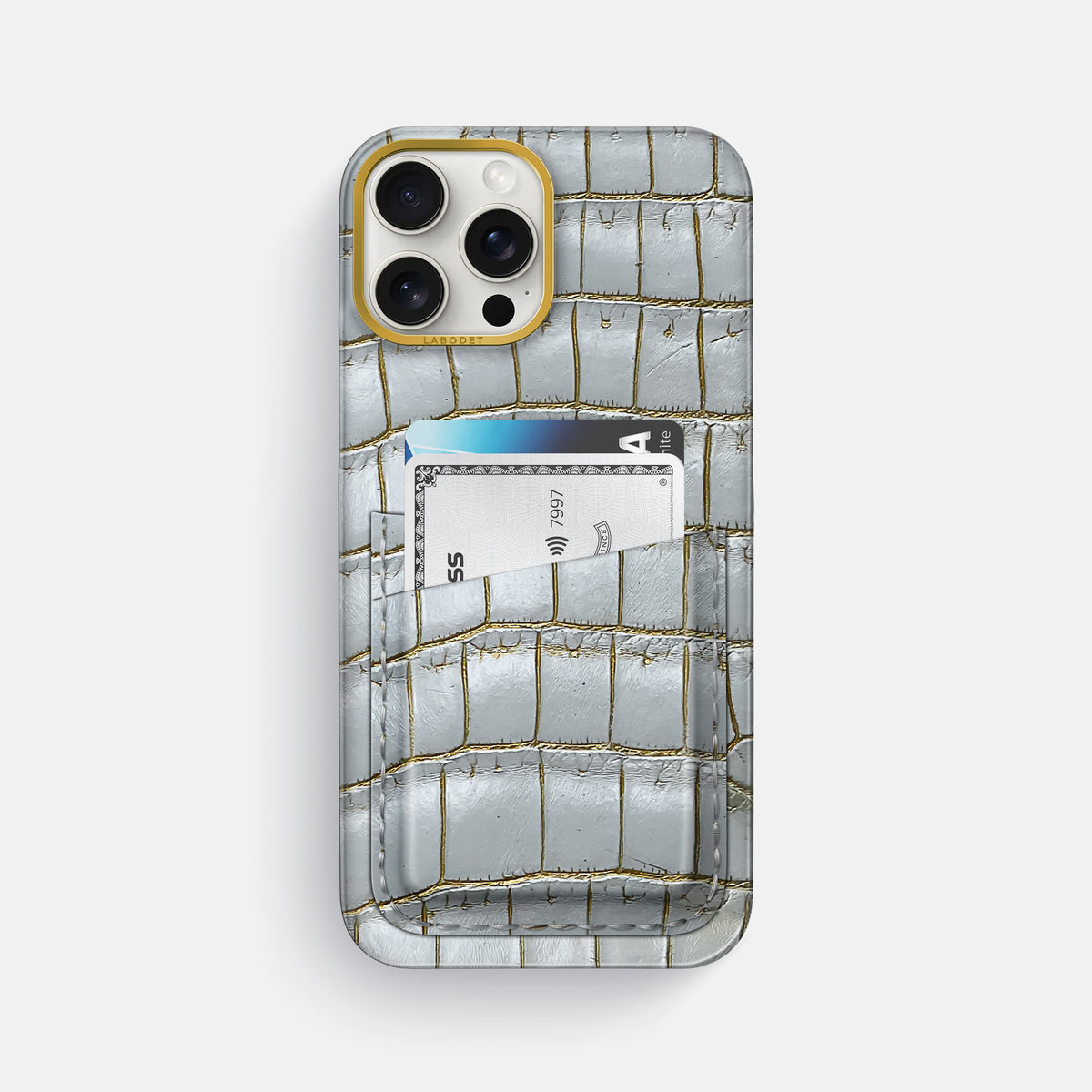 Arctic iPhone 16 Pro Max Card Case Himalayan Crocodile with Gold Metal -1 | Arctic-Gold