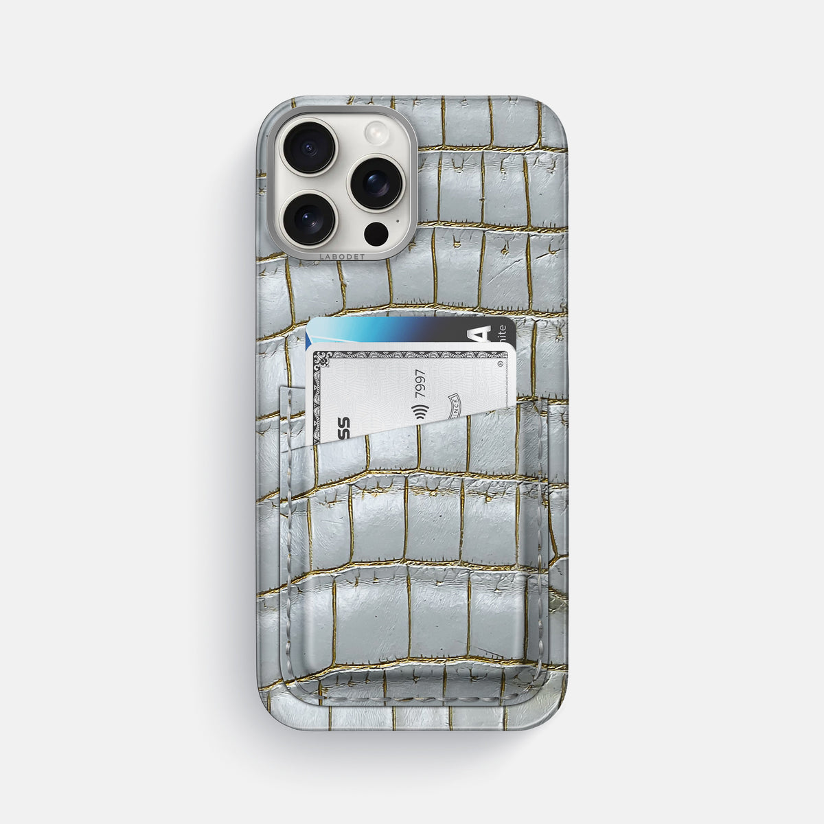 Arctic iPhone 16 Pro Max Card Case Himalayan Crocodile with Steel Metal -1 | Arctic-Steel