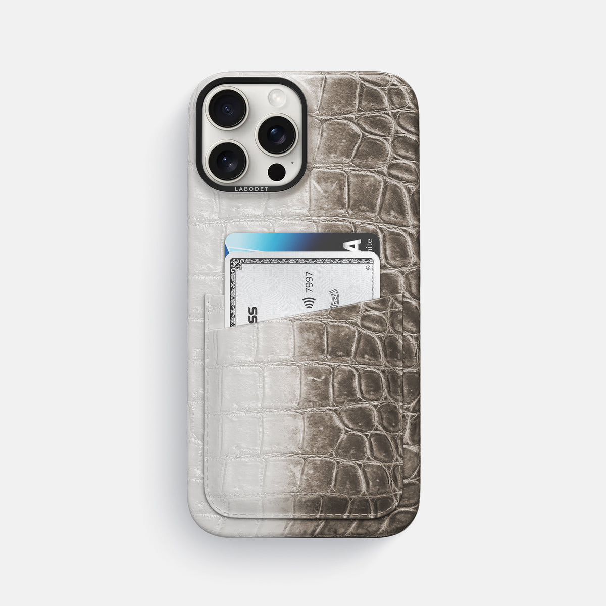 Dark iPhone 16 Pro Max Card Case Himalayan Crocodile with Black Metal -1 | Dark-Black
