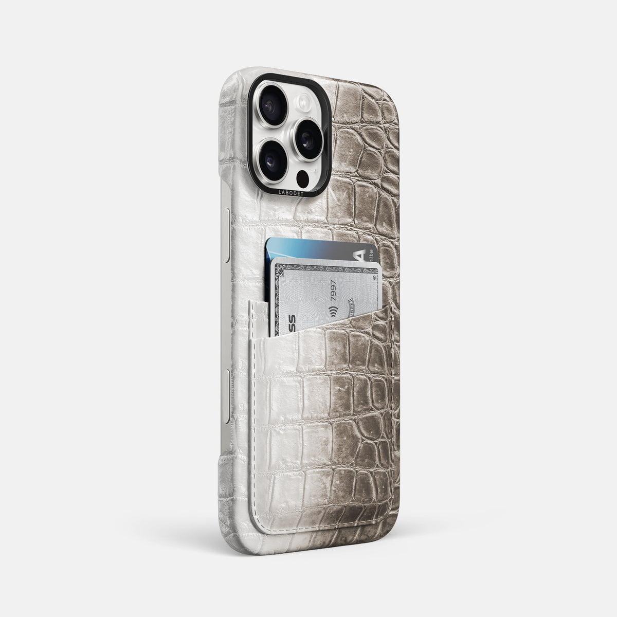Dark iPhone 16 Pro Max Card Case Himalayan Crocodile with Black Metal -2 | Dark-Black