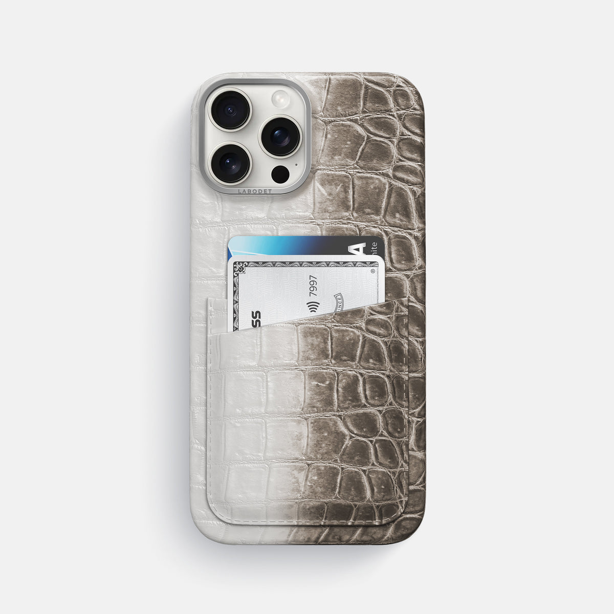 Dark iPhone 16 Pro Max Card Case Himalayan Crocodile with Steel Metal -1 | Dark-Steel