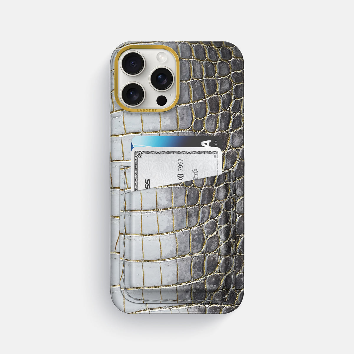 Gold iPhone 16 Pro Max Card Case Himalayan Crocodile with Gold Metal -1 | Gold-Gold