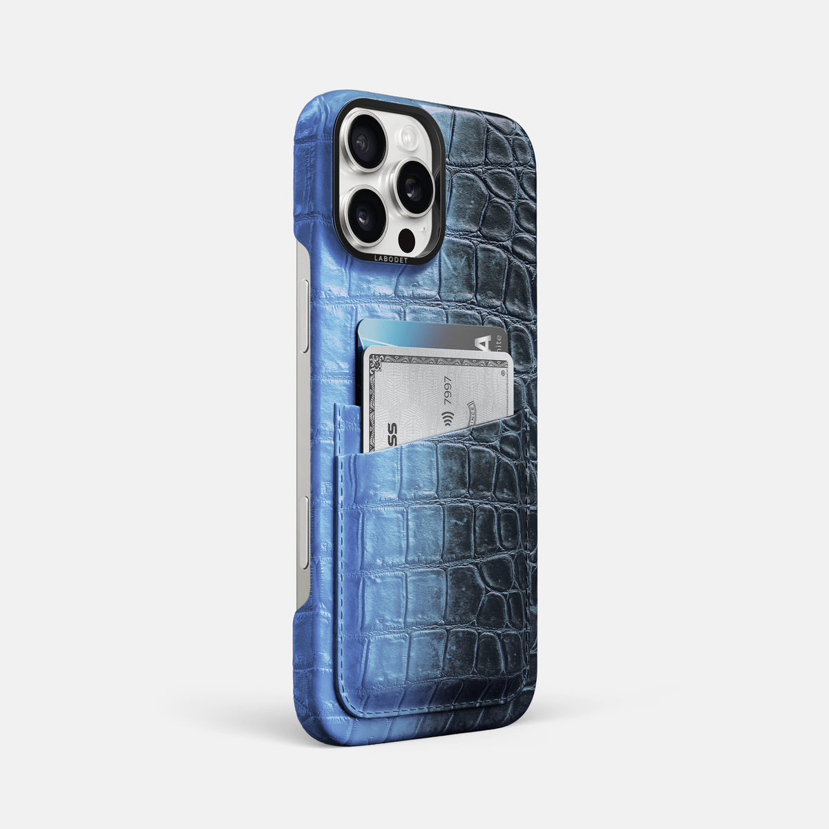 Lavender iPhone 16 Pro Max Card Case Himalayan Crocodile with Black Metal -2 | Lavender-Black
